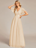 Vestido de dama de honor de tul con escote en V doble, largo hasta el suelo, manga corta, talla personalizada, vestido formal de noche