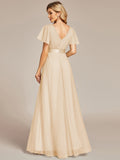 Vestido de dama de honor de tul con escote en V doble, largo hasta el suelo, manga corta, talla personalizada, vestido formal de noche