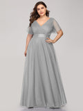 Vestido de dama de honor de tul con escote en V doble, largo hasta el suelo, manga corta, talla personalizada, vestido formal de noche