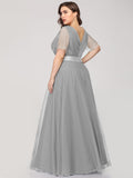 Vestido de dama de honor de tul con escote en V doble, largo hasta el suelo, manga corta, talla personalizada, vestido formal de noche