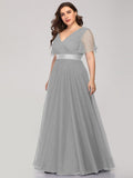 Vestido de dama de honor de tul con escote en V doble, largo hasta el suelo, manga corta, talla personalizada, vestido formal de noche