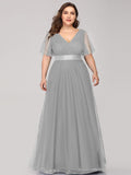Vestido de dama de honor de tul con escote en V doble, largo hasta el suelo, manga corta, talla personalizada, vestido formal de noche