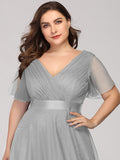 Vestido de dama de honor de tul con escote en V doble, largo hasta el suelo, manga corta, talla personalizada, vestido formal de noche