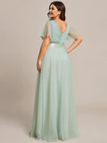 Vestido de dama de honor de tul con escote en V doble, largo hasta el suelo, manga corta, talla personalizada, vestido formal de noche
