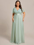 Vestido de dama de honor de tul con escote en V doble, largo hasta el suelo, manga corta, talla personalizada, vestido formal de noche
