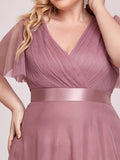Vestido de dama de honor de tul con escote en V doble, largo hasta el suelo, manga corta, talla personalizada, vestido formal de noche