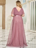 Vestido de dama de honor de tul con escote en V doble, largo hasta el suelo, manga corta, talla personalizada, vestido formal de noche