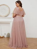 Vestido de dama de honor de tul con escote en V doble, largo hasta el suelo, manga corta, talla personalizada, vestido formal de noche