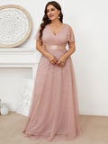 Vestido de dama de honor de tul con escote en V doble, largo hasta el suelo, manga corta, talla personalizada, vestido formal de noche