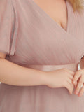 Vestido de dama de honor de tul con escote en V doble, largo hasta el suelo, manga corta, talla personalizada, vestido formal de noche