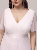 Benutzerdefinierte Größe Doppel V-Ausschnitt Bodenlang Kurzarm Tüll Brautkleid Brautkleider Abendkleid