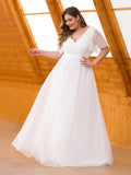 Vestido de dama de honor de tul con escote en V doble, largo hasta el suelo, manga corta, talla personalizada, vestido formal de noche
