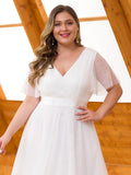 Vestido de dama de honor de tul con escote en V doble, largo hasta el suelo, manga corta, talla personalizada, vestido formal de noche