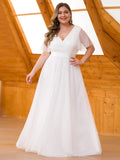 Vestido de dama de honor de tul con escote en V doble, largo hasta el suelo, manga corta, talla personalizada, vestido formal de noche