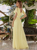 Vestido de dama de honor de tul con escote en V doble, largo hasta el suelo, manga corta, talla personalizada, vestido formal de noche