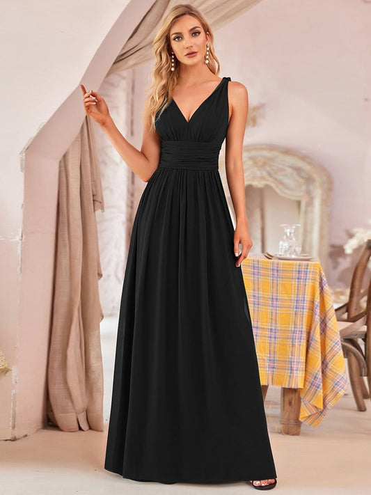 Pleated Sleeveless V-Neck Chiffon Maxi Dress Bridesmaid Dresses Formal Evening Party gowns
