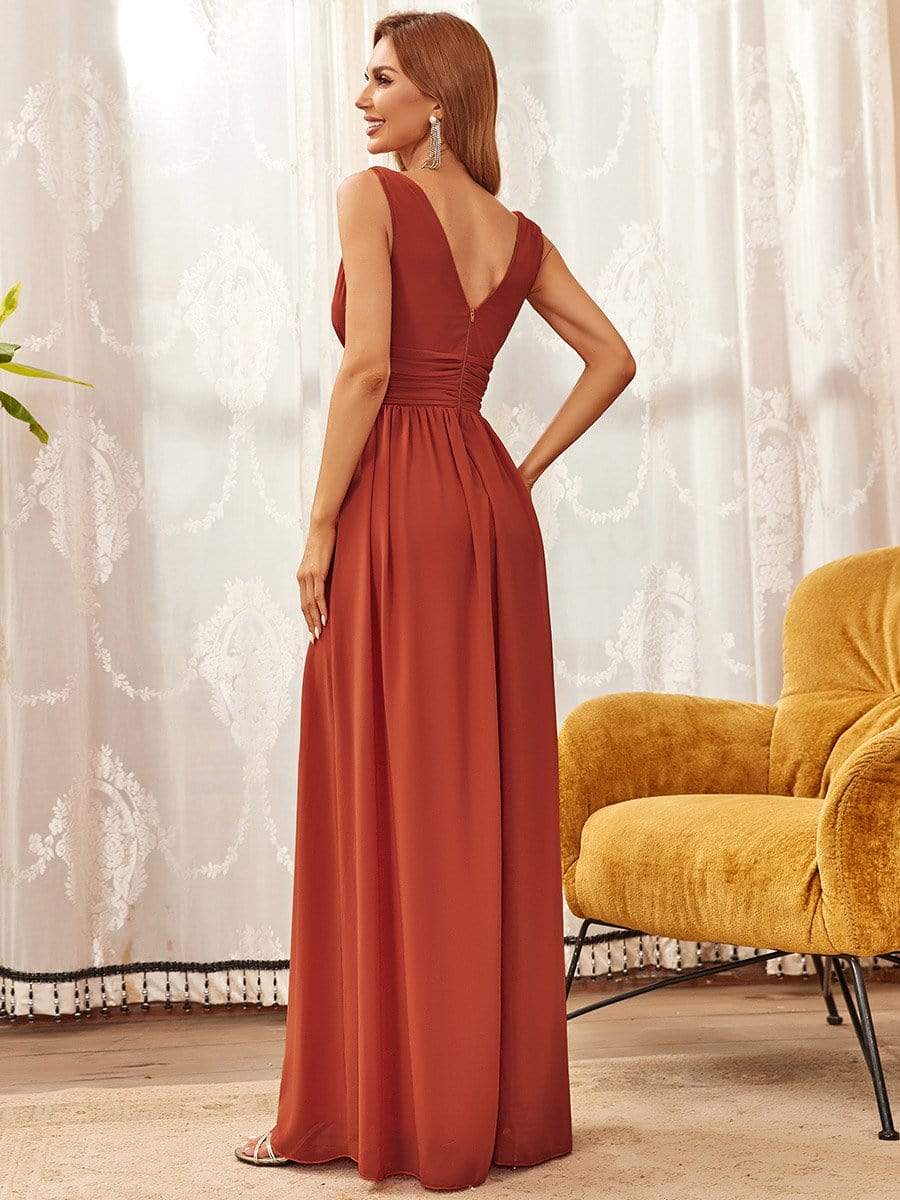 Elegantes ärmelloses halbformelles Chiffon-Maxikleid mit V-Ausschnitt, Abend- und Ballkleider
