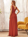 Elegantes ärmelloses halbformelles Chiffon-Maxikleid mit V-Ausschnitt, Abend- und Ballkleider