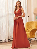 Elegantes ärmelloses halbformelles Chiffon-Maxikleid mit V-Ausschnitt, Abend- und Ballkleider
