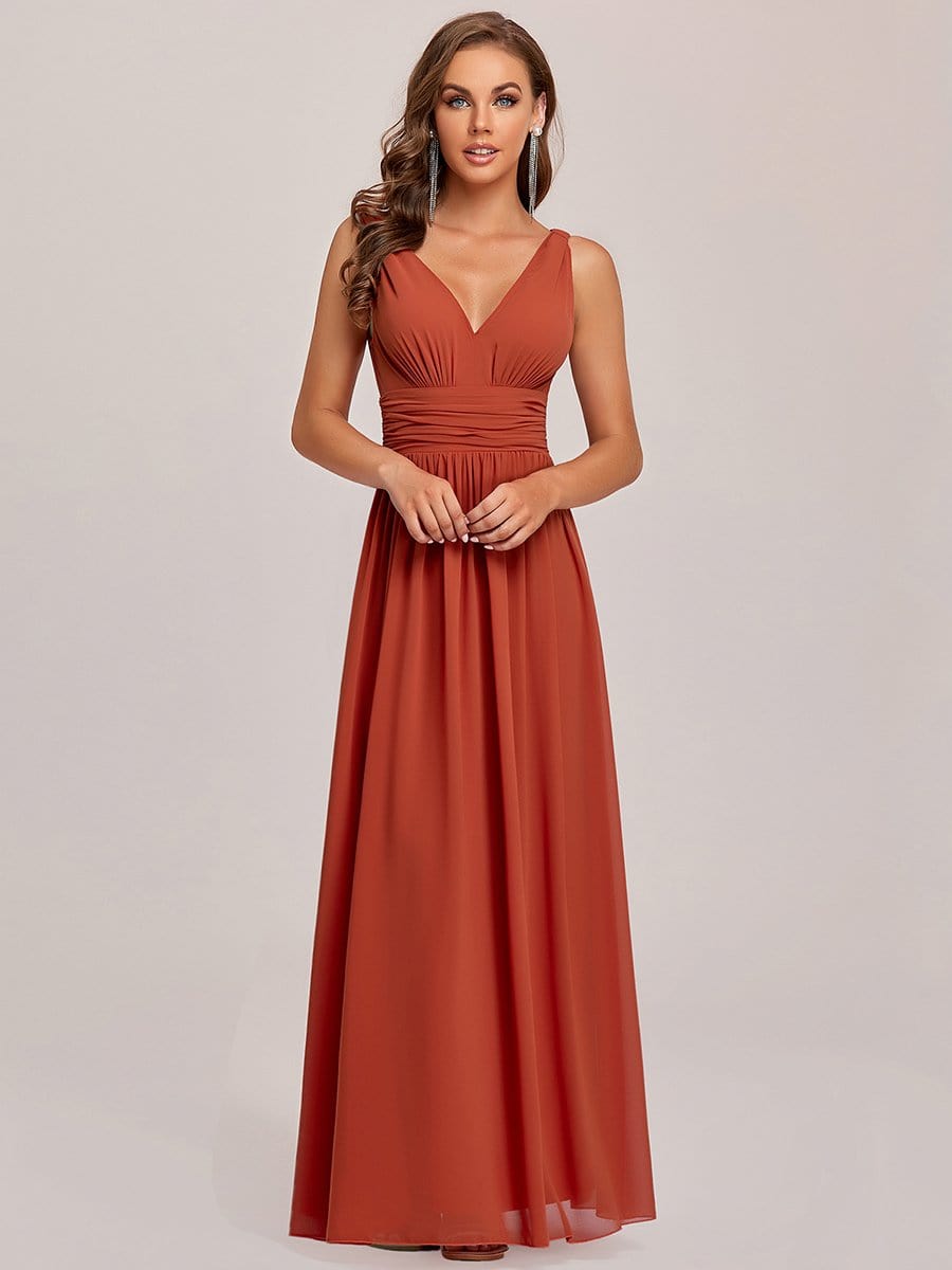 Elegantes ärmelloses halbformelles Chiffon-Maxikleid mit V-Ausschnitt, Abend- und Ballkleider