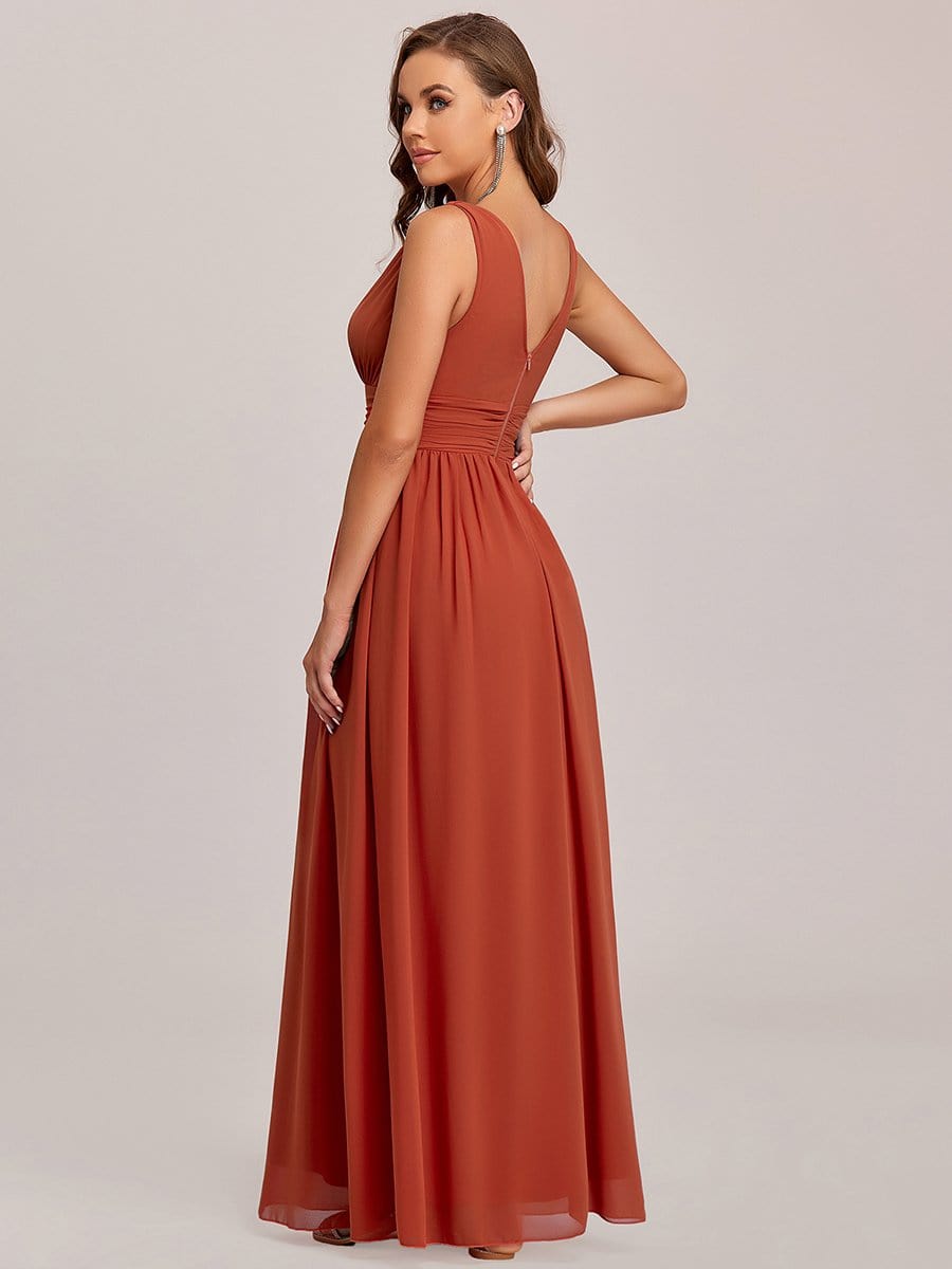 Elegantes ärmelloses halbformelles Chiffon-Maxikleid mit V-Ausschnitt, Abend- und Ballkleider