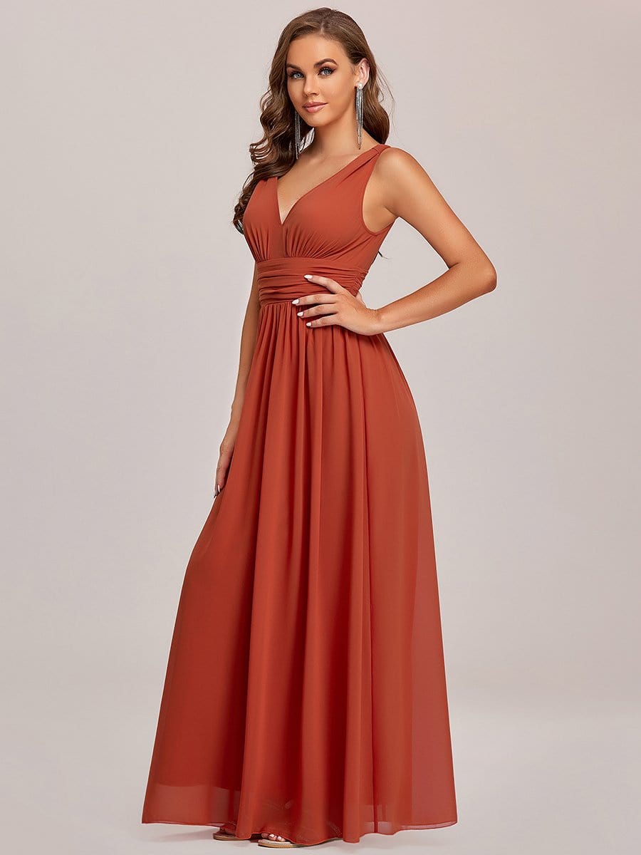 Elegantes ärmelloses halbformelles Chiffon-Maxikleid mit V-Ausschnitt, Abend- und Ballkleider