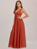 Elegantes ärmelloses halbformelles Chiffon-Maxikleid mit V-Ausschnitt, Abend- und Ballkleider
