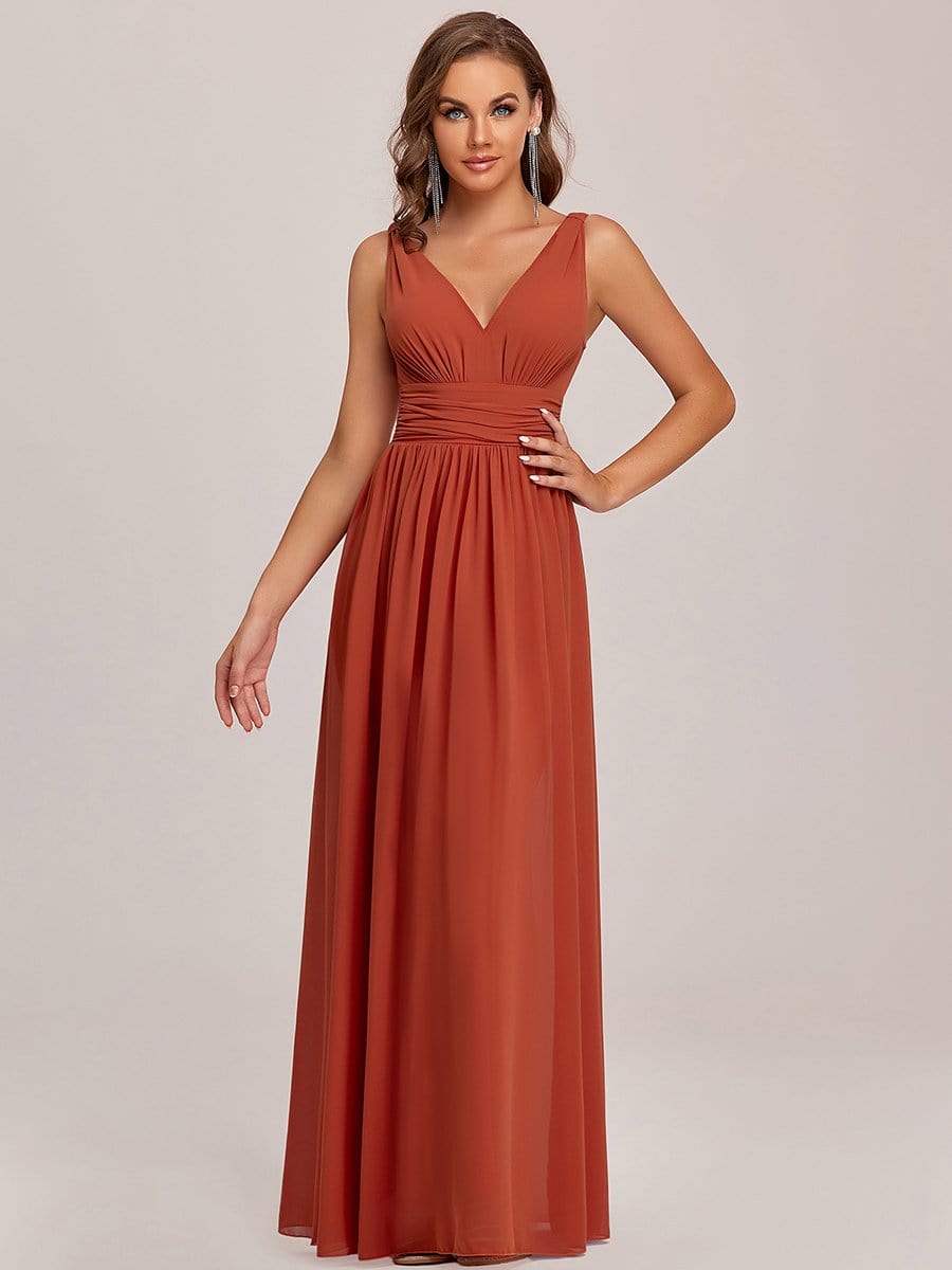 Elegantes ärmelloses halbformelles Chiffon-Maxikleid mit V-Ausschnitt, Abend- und Ballkleider