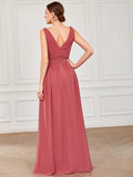 Elegantes ärmelloses halbformelles Chiffon-Maxikleid mit V-Ausschnitt, Abend- und Ballkleider