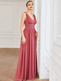 Elegantes ärmelloses halbformelles Chiffon-Maxikleid mit V-Ausschnitt, Abend- und Ballkleider