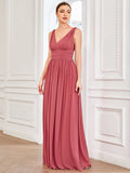 Elegantes ärmelloses halbformelles Chiffon-Maxikleid mit V-Ausschnitt, Abend- und Ballkleider