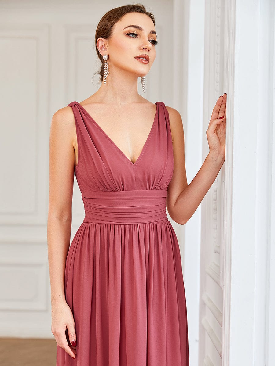 Elegantes ärmelloses halbformelles Chiffon-Maxikleid mit V-Ausschnitt, Abend- und Ballkleider
