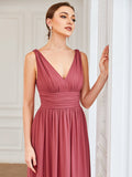 Elegantes ärmelloses halbformelles Chiffon-Maxikleid mit V-Ausschnitt, Abend- und Ballkleider