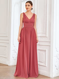 Elegantes ärmelloses halbformelles Chiffon-Maxikleid mit V-Ausschnitt, Abend- und Ballkleider