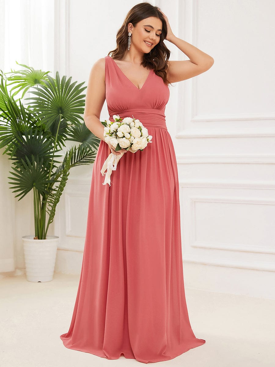 Custom Size Chiffon Sleeveless V-Neck Maxi Bridesmaid Dress Formal Evening Dresses