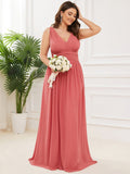 Custom Size Chiffon Sleeveless V-Neck Maxi Bridesmaid Dress Formal Evening Dresses