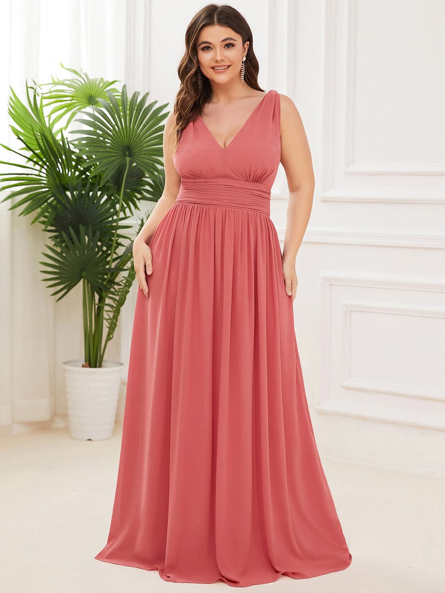 Custom Size Chiffon Sleeveless V-Neck Maxi Bridesmaid Dress Formal Evening Dresses
