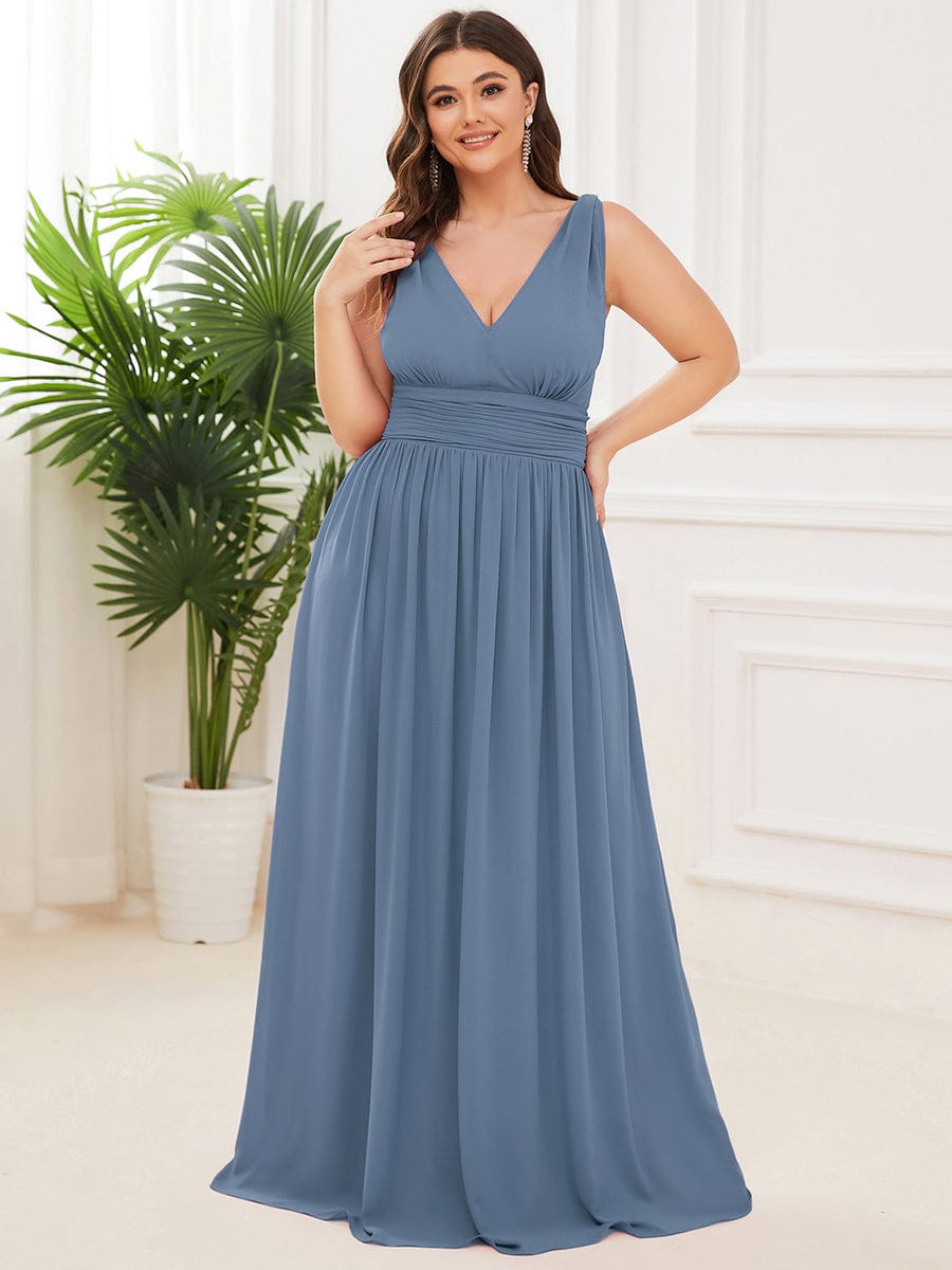 Custom Size Chiffon Sleeveless V-Neck Maxi Bridesmaid Dress Formal Evening Dresses