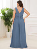 Custom Size Chiffon Sleeveless V-Neck Maxi Bridesmaid Dress Formal Evening Dresses