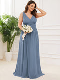 Custom Size Chiffon Sleeveless V-Neck Maxi Bridesmaid Dress Formal Evening Dresses
