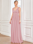 Custom Size Chiffon Sleeveless V-Neck Maxi Bridesmaid Dress Formal Evening Dresses