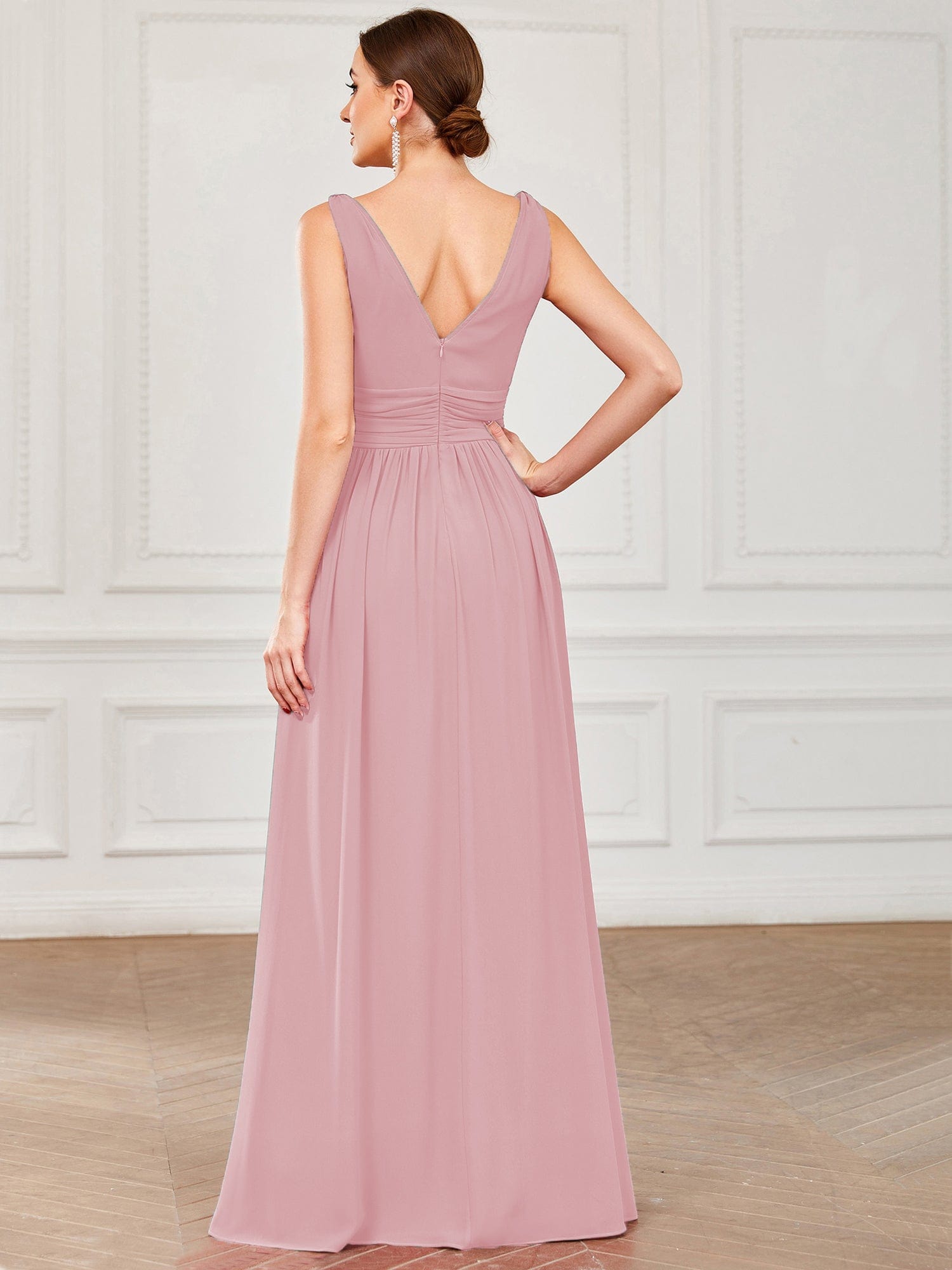 Custom Size Chiffon Sleeveless V-Neck Maxi Bridesmaid Dress Formal Evening Dresses