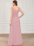 Custom Size Chiffon Sleeveless V-Neck Maxi Bridesmaid Dress Formal Evening Dresses