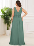 Custom Size Chiffon Sleeveless V-Neck Maxi Bridesmaid Dress Formal Evening Dresses