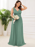 Custom Size Chiffon Sleeveless V-Neck Maxi Bridesmaid Dress Formal Evening Dresses