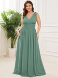 Custom Size Chiffon Sleeveless V-Neck Maxi Bridesmaid Dress Formal Evening Dresses