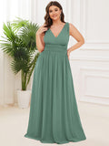 Custom Size Chiffon Sleeveless V-Neck Maxi Bridesmaid Dress Formal Evening Dresses