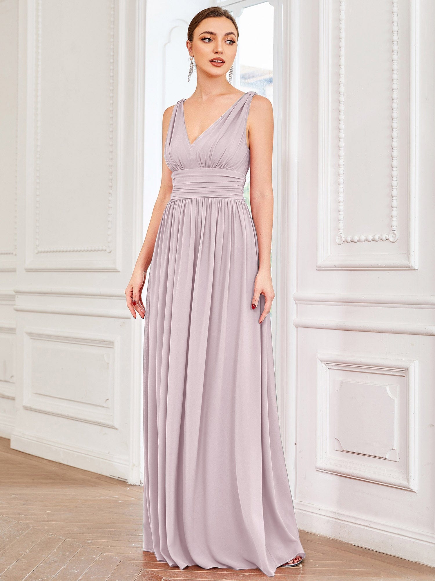 Custom Size Chiffon Sleeveless V-Neck Maxi Bridesmaid Dress Formal Evening Dresses
