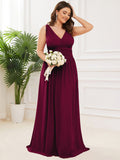 Custom Size Chiffon Sleeveless V-Neck Maxi Bridesmaid Dress Formal Evening Dresses