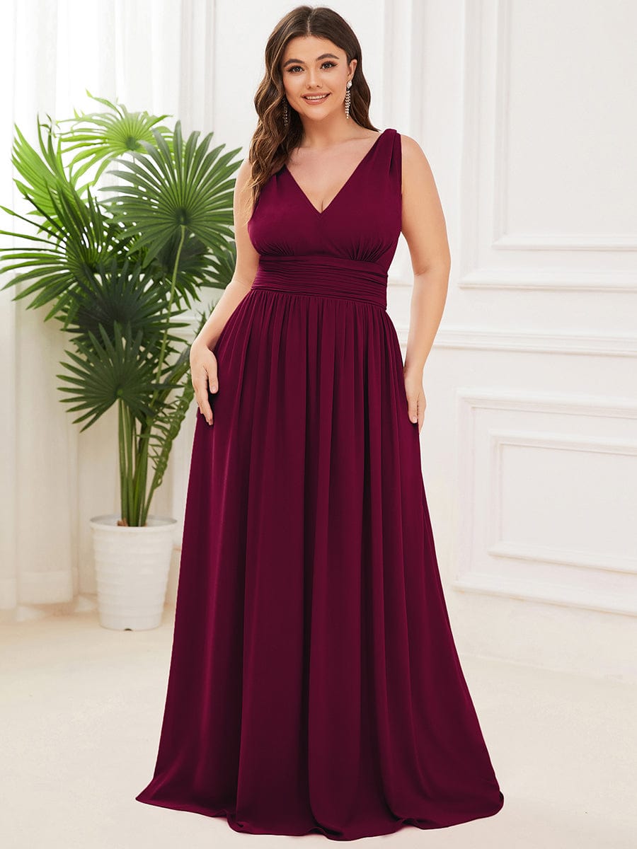 Custom Size Chiffon Sleeveless V-Neck Maxi Bridesmaid Dress Formal Evening Dresses